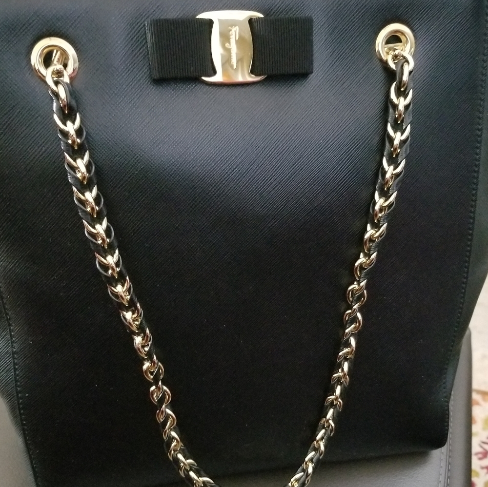 Salvatore Ferragamo Black Bow Tote Bag